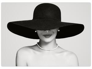 Tablou pe sticlă - Femeia cu pălărie (70x50 cm)
