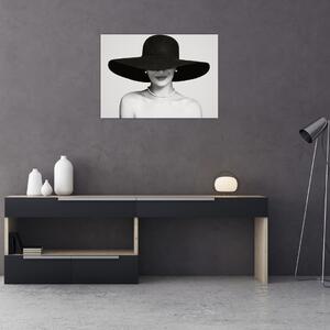 Tablou pe sticlă - Femeia cu pălărie (70x50 cm)