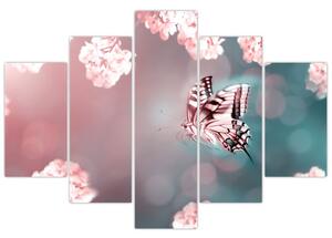 Tablou - Fluture între flori (150x105 cm)
