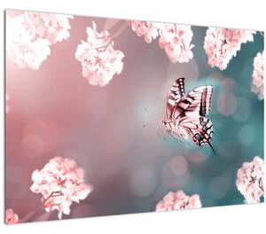 Tablou - Fluture între flori (90x60 cm)