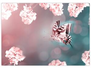 Tablou - Fluture între flori (70x50 cm)
