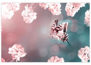 Tablou - Fluture între flori (90x60 cm)