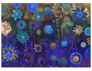 Tablou - Flori albastru închis (70x50 cm)
