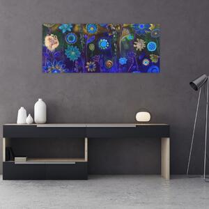 Tablou - Flori albastru închis (120x50 cm)