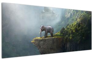 Tablou - Elefant în vârful Taj Mahalului (120x50 cm)