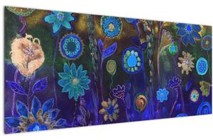 Tablou - Flori albastru închis (120x50 cm)