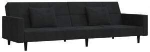 Canapea extensibilă cu 2 locuri, 2 perne, negru, catifea