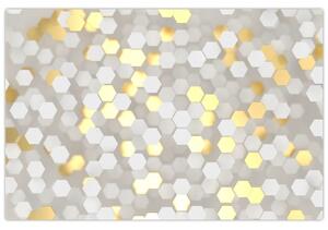 Tablou - Hexagoane alb - auriu (90x60 cm)