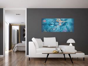 Tablou - Sirenă cu delfini (120x50 cm)