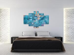 Tablou - Sirenă cu delfini (150x105 cm)