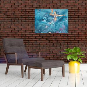 Tablou - Sirenă cu delfini (70x50 cm)