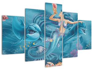 Tablou - Sirenă cu delfini (150x105 cm)