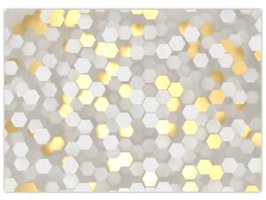 Tablou - Hexagoane alb - auriu (70x50 cm)