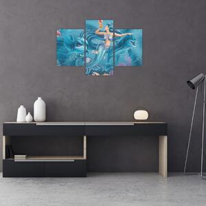 Tablou - Sirenă cu delfini (90x60 cm)