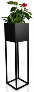Ghiveci metalic minimalist înalt negru 22X22X80 cm