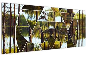 Tablou - Colaj geometric pe fundalul pădurilor nordice (120x50 cm)