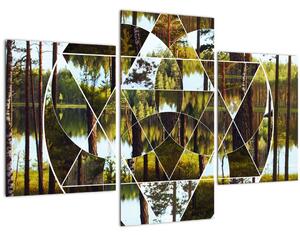 Tablou - Colaj geometric pe fundalul pădurilor nordice (90x60 cm)