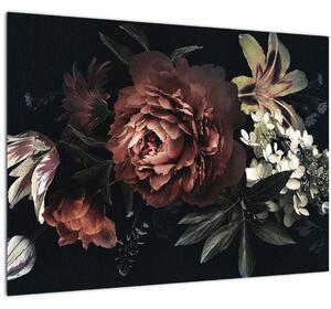 Tablou pe sticlă - Flori întunecate (70x50 cm)