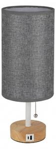 Brilagi - Lampă de masă cu port USB TABLON 1xE27/25W/230V stejar/alb/gri