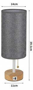 Brilagi - Lampă de masă cu port USB TABLON 1xE27/25W/230V stejar/alb/gri