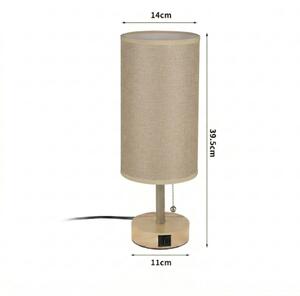 Brilagi - Lampă de masă TABLON cu port USB 1xE27/25W/230V stejar/bej