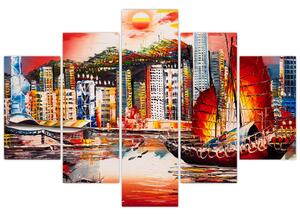 Tablou - Victoria Harbour, Hong Kong, pictură în ulei (150x105 cm)