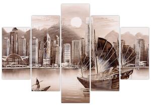 Tablou - Victoria Harbour, Hong Kong, efect sepia (150x105 cm)