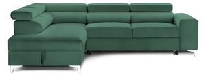 Colțar Extensibil TIME NEW, cu lada depozitare, tetiere reglabile, 285x220x95 cm, Verde-Padure-Velluto / Stanga