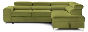 Colțar Extensibil TIME NEW, cu lada depozitare, tetiere reglabile, 285x220x95 cm, Verde-Olive-Velluto / Dreapta