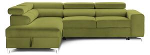 Colțar Extensibil TIME NEW, cu lada depozitare, tetiere reglabile, 285x220x95 cm, Verde-Olive-Velluto / Stanga