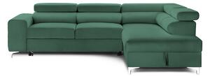 Colțar Extensibil TIME NEW, cu lada depozitare, tetiere reglabile, 285x220x95 cm, Verde-Padure-Velluto / Dreapta