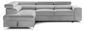 Colțar Extensibil TIME NEW, cu lada depozitare, tetiere reglabile, 285x220x95 cm, Gri-Silver-Velluto / Stanga