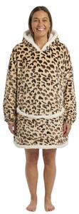 Patura cu maneci si gluga, imitatie de miel LEOPARD, crem