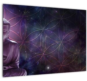Tablou pe sticlă - Buddha cu florile vieții (70x50 cm)