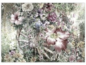 Tablou - Flori pe roata de lemn (70x50 cm)