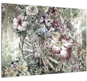 Tablou - Flori pe roata de lemn (70x50 cm)