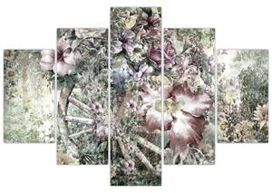 Tablou - Flori pe roata de lemn (150x105 cm)