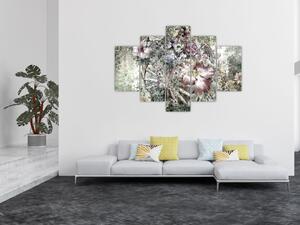 Tablou - Flori pe roata de lemn (150x105 cm)