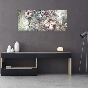 Tablou - Flori pe roata de lemn (120x50 cm)