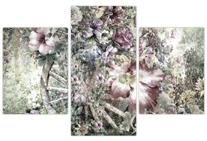 Tablou - Flori pe roata de lemn (90x60 cm)