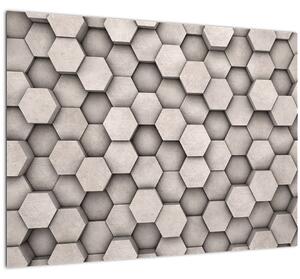 Tablou pe sticlă - Hexagoane design beton (70x50 cm)