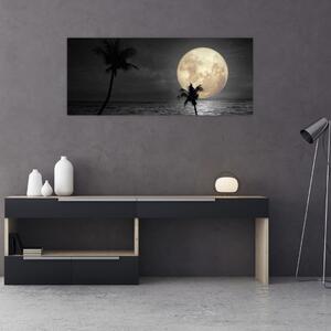 Tablou - Plaja cu lună plină, nuanțe gri (120x50 cm)