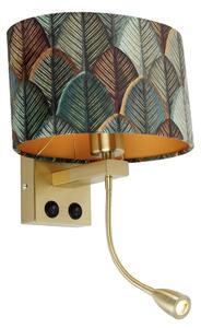 Aplică de perete din alamă cu abajur oval din velur cu design frunze 25cm - Brescia Combi