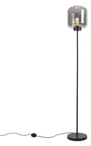 Lampă de podea design negru cu sticlă fumurie - Qara