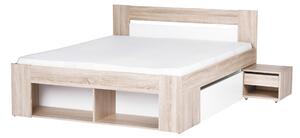 Pat matrimonial 160 cm Melinne 09 (Stejar sonoma 3D + Alb) (cu sp. depozitare și noptiere). Promo -15%. 1068192