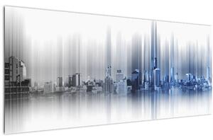 Tablou - Panorama orașului, albastru-gri (120x50 cm)