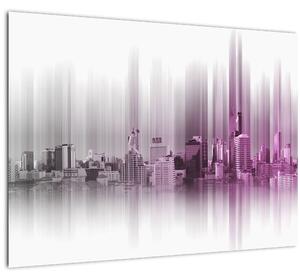 Tablou pe sticlă - Panorama orașului, roz-gri (70x50 cm)