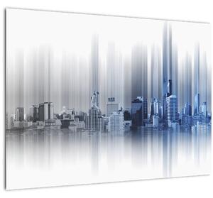 Tablou pe sticlă - Panorama orașului, albastru-gri (70x50 cm)