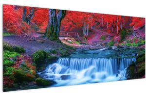 Tablou - Cascada în pădurea roșie (120x50 cm)