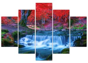 Tablou - Cascada în pădurea roșie (150x105 cm)